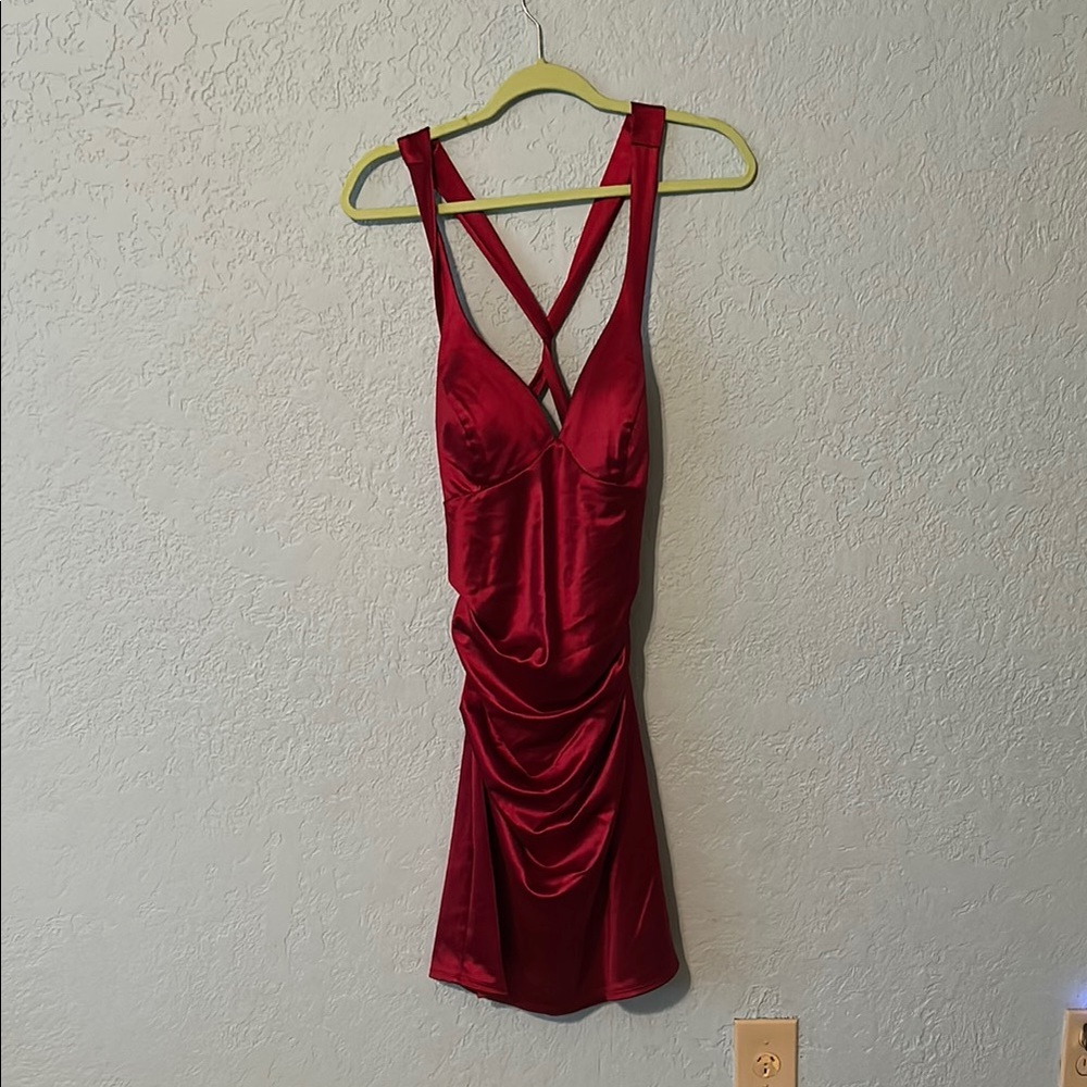 Red Satin Sleeveless Homecoming Dress